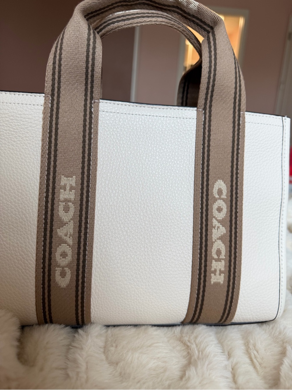 Coach Smith Tote 24 Chalk Pebbled Leather Crossbody CZ414 Ivory Brown Strap - Picture 3 of 9